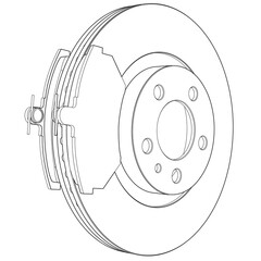Vector disk brake with pads line art isolated on white
