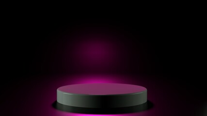 3D rendering stand podium on black background with pink backlight