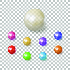 Vector Set of Translucent Spheres Isolated on Transparent Background, Different Colors, Pearls.
