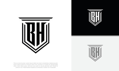 Initials BH logo design. Luxury shield letter logo design.