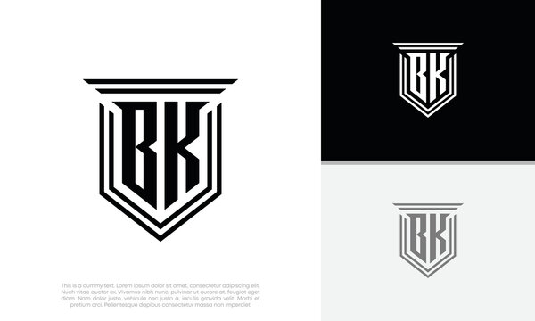 Initials BK logo design. Luxury shield letter logo design.