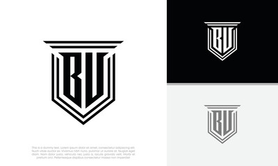 Initials BV. BU logo design. Luxury shield letter logo design.