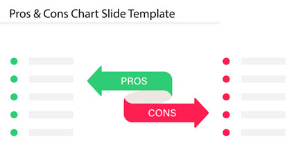 Pros and Cons chart slide template. Clipart image