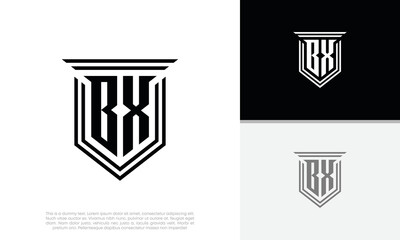 Initials BX logo design. Luxury shield letter logo design.