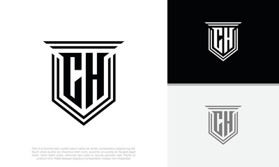 Initials CH logo design. Luxury shield letter logo design.