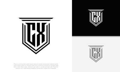 Initials CX logo design. Luxury shield letter logo design.