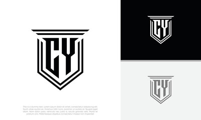 Initials CY logo design. Luxury shield letter logo design.