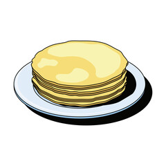 Pancakes on a plate. Vector 3d sketch line isometric, color icon illustration, flat style. Creative design idea and elements for infographics and website.