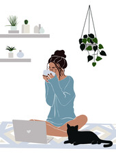 Working women freelancer modern abstract illustration