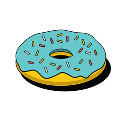 Fototapeta premium Sugar donut. Vector 3d sketch line isometric, color icon illustration, flat style. Creative design idea and elements for infographics and website.