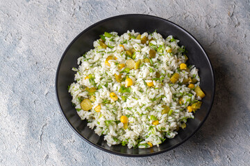 Rice with vegetables, rice salad (Turkish name; Cin pilavi salatasi)