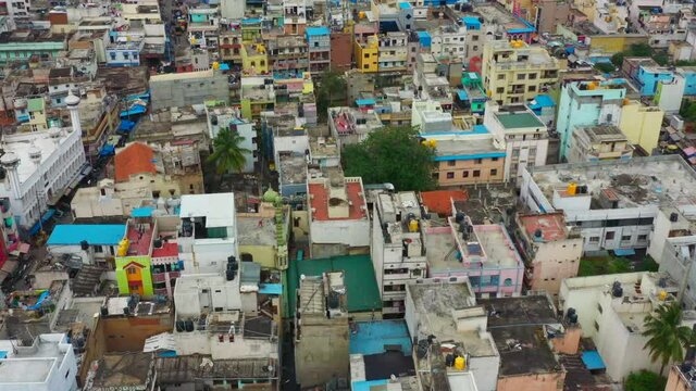 Flying over congested urban area in Bangalore India