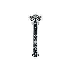 Naklejka premium Chicago Banner Icon Silhouette Illustration. Illinois Vector Graphic Pictogram Symbol Clip Art. Doodle Sketch Black Sign.