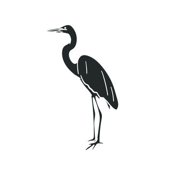 Crane Bird Icon Silhouette Illustration. Animal Vector Graphic Pictogram Symbol Clip Art. Doodle Sketch Black Sign.