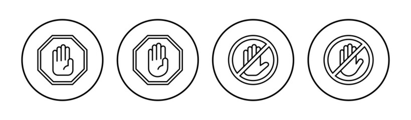 Stop icon set. stop road sign. hand stop icon vector