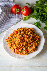 Traditional delicious Turkish foods: bulgur salad (kisir)