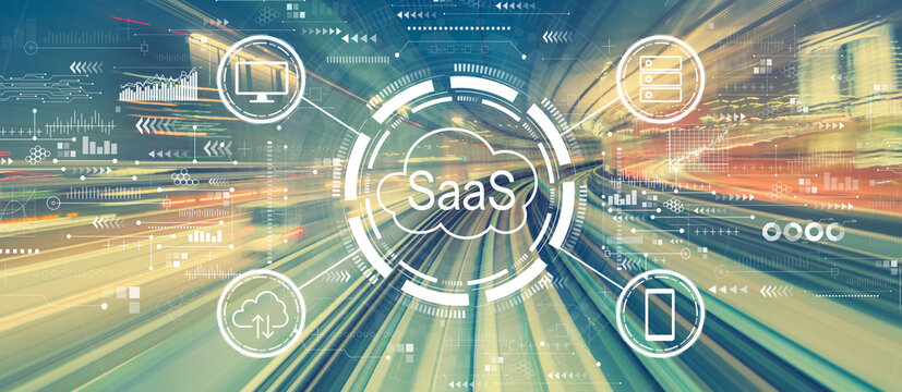 SaaS - software as a service concept with high speed motion blur
