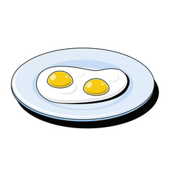 Scrambled eggs on a plate. Vector 3d sketch line isometric, color icon illustration, flat style. Creative design idea and elements for infographics and website.