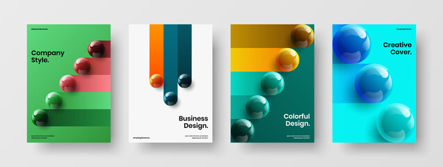 Modern realistic balls presentation template bundle. Vivid poster A4 vector design concept composition.