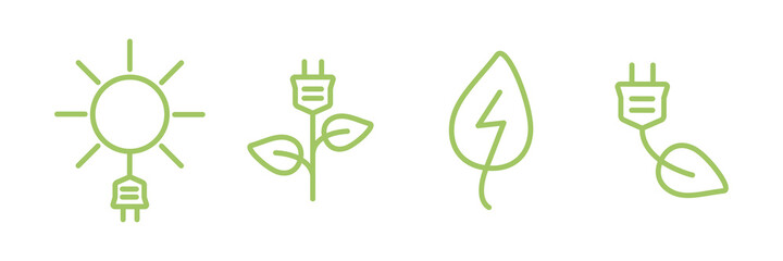 Electric power clean energy icon set. ECO green alternative energy power collection. Vector illustration isolated on white.