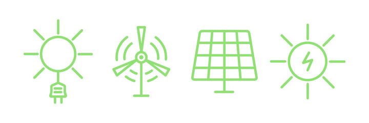 Electric power clean energy icon set. ECO green alternative energy power collection. Vector illustration isolated on white.