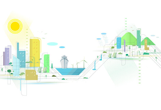 A Quality city 2 with ship appearance with some elements of environmental protection vector illustrator graphic EPS 10