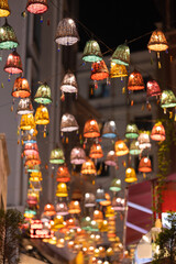 Colored lanterns on the background of the black night sky