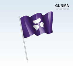 Waving flag of Gunma prefectures of Japan isolated on gray background