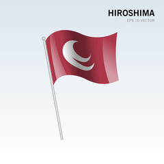 Waving flag of Hiroshima prefectures of Japan isolated on gray background
