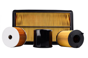 Auto parts accessories : Oil , fuel or air filter for engine car isolated on white background..