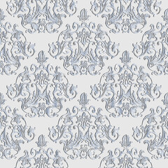 Baroque seamless pattern. Vector ornamental white background. Repeat light backdrop. Vintage baroque Victorian style ornaments. Textured flowers, leaves. Luxury decorative design. Endless texture