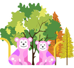 Double yellow monkey vector standing in front of trees.  with trees of forest behind, wild life concept.