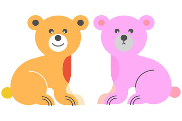 Obraz na płótnie Canvas yellow and pink couple bears, on a white background, comic cartoon couple bears, cute couple bears