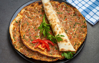 Turkish foods; Turkish pizza -Lahmacun