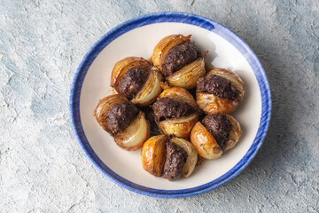 Traditional Turkish food; Onion kebab (Turkish name; Sogan kebabi) Local food of Gaziantep region