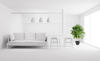 modern white living room with sofa