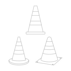 Outline vector illustration of a traffic cone with stripes.