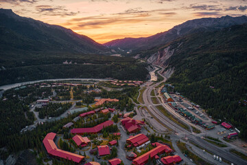 Aerial View of the Village of Glitter Gulch outside of Denali National Park in Alaska