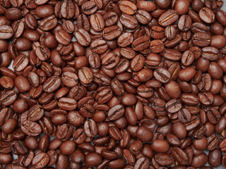roasted coffee bean background, top view
