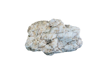 Obraz premium Raw white quartz rock stone isolated on white background. Quartz grows in primarily in pegmatites.