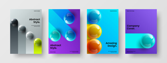 Unique 3D balls annual report template set. Amazing leaflet A4 vector design layout collection.