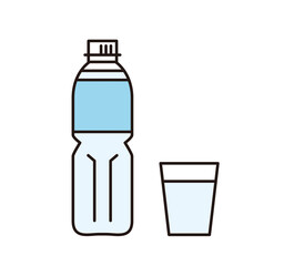シンプル　イラスト　ペットボトルの水とコップのベクターイラスト