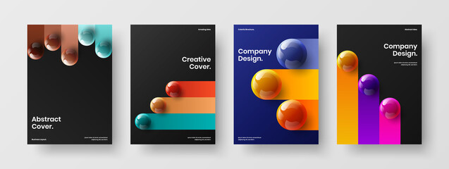 Clean realistic balls leaflet template collection. Colorful company cover A4 vector design layout set.