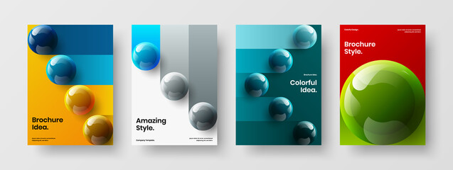 Minimalistic realistic balls leaflet template bundle. Fresh book cover A4 vector design concept set.