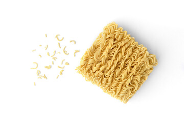 Dry instant noodles isolated on white background.