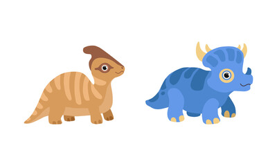 Funny Dinosaur as Cute Prehistoric Creature and Comic Jurassic Predator Vector Set