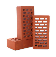 Red bricks on white background. Building material