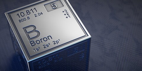 Boron. Element 5 of the periodic table of chemical elements.  - obrazy, fototapety, plakaty