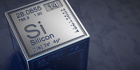 Silicon. Element 14 of the periodic table of chemical elements.  - obrazy, fototapety, plakaty