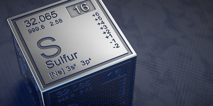 Sulfur. Element 16 of the periodic table of chemical elements. 